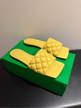 Bottega Veneta Yellow Quilted Leather Slide Sandals